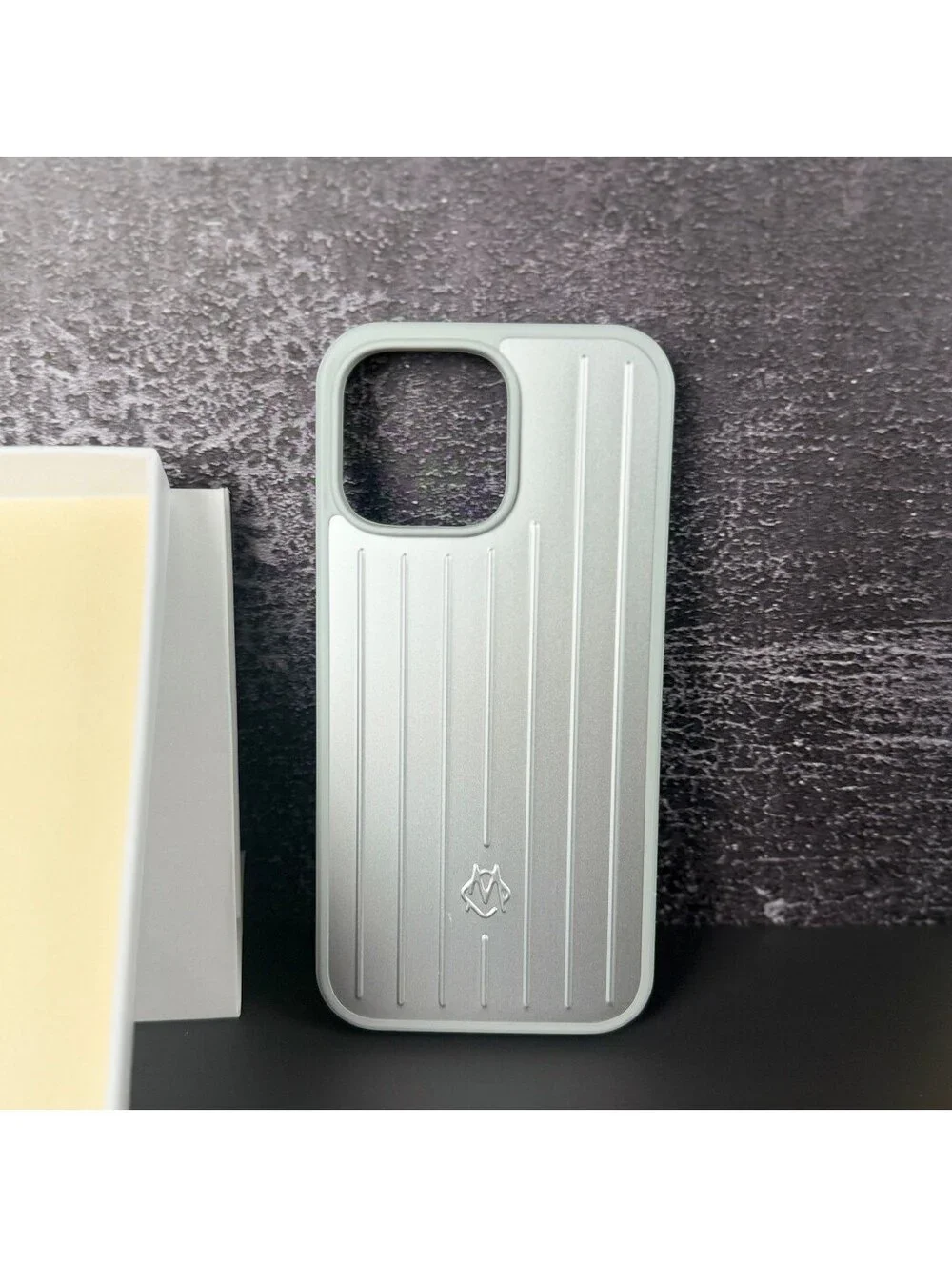 Aluminum Metal Silver Rimowa iPhone 16 Pro Max Case Grooved Luggage Style